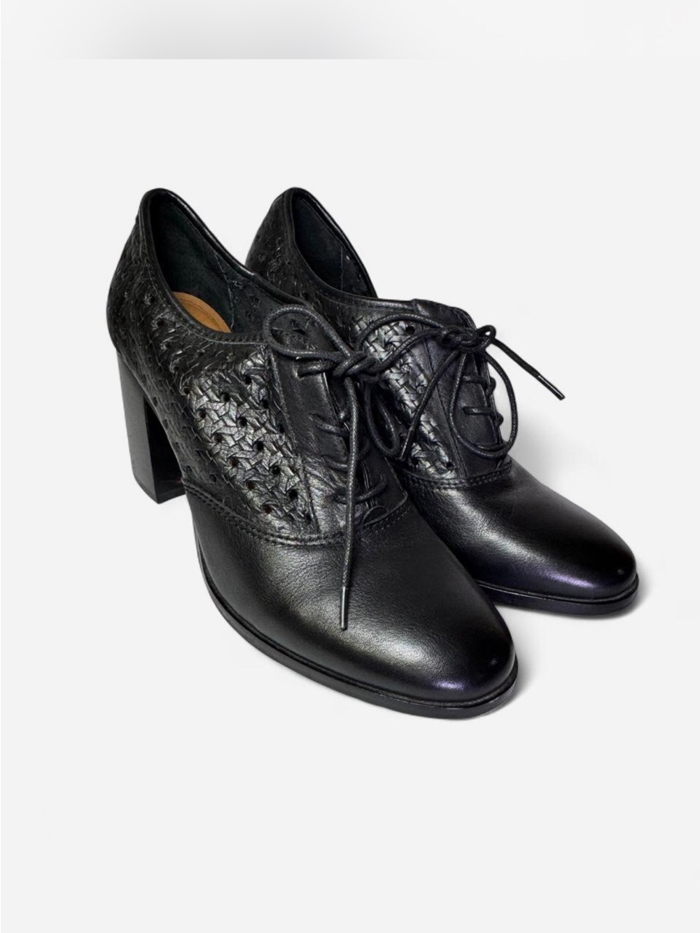 Patricia Nash Woven Leather Lace Up Oxford Block Heels SZ 8.5